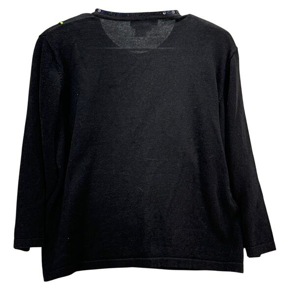 Jack B Quick Vintage Embroidered Floral Black Button Up Cardigan Sweater Women M - Picture 2 of 6